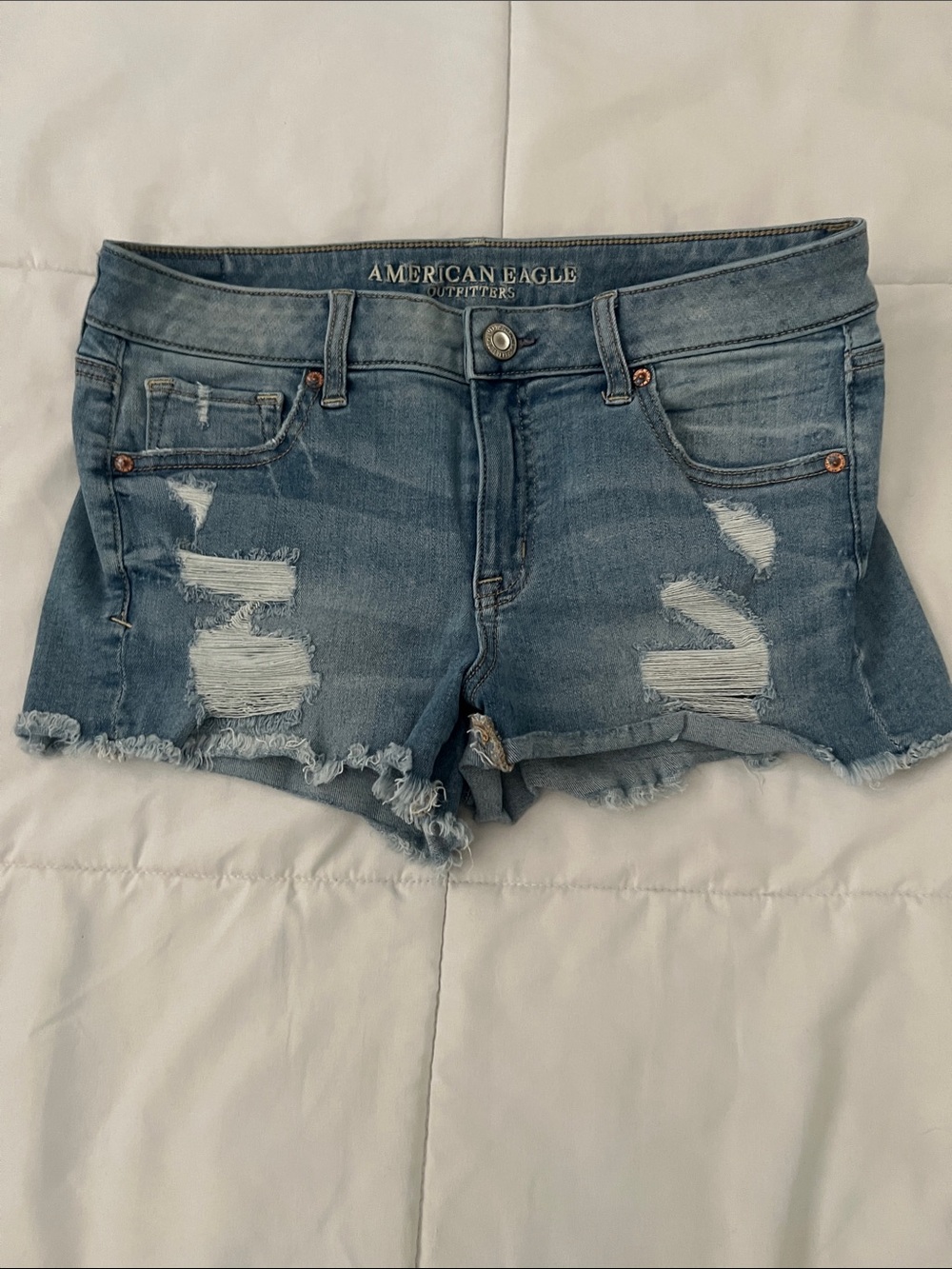 American Eagle Outfitters Light Blue Distressed Denim Cutoff Shorts